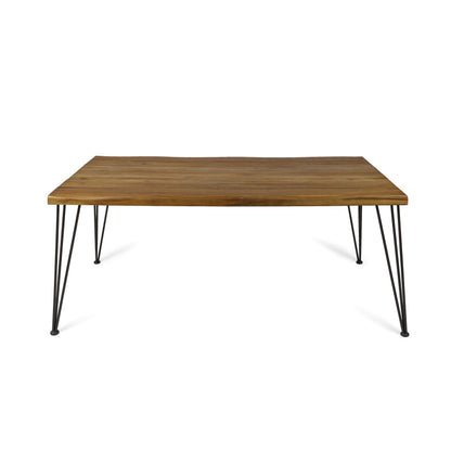 Christopher Knight Home Kama Patio Dining, Rectangular, 72", Acacia Wood Table Top, Rustic Iron Hairpin Legs, Teak Finish, Metal