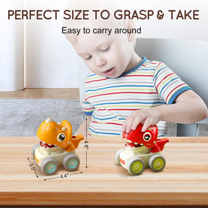 TnLoji Dinosaur Racing Cars for Toddlers 1-3, Baby Press and Go Car Toys, Infant Play Vehicle Set with Whistle, Baby Push Go Friction Car Toys for 18M+, 1st Birthday Gift for 1 2 Years Old Boys Girls