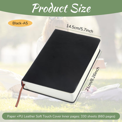 IMengjbang 660 Pages A5 Thick Sketchbook, 80GSM 5.7 x 8.25 inches Blank Smooth Notebook Soft Faux Leather Cover Journal for Drawing Book Memo Writing Sketch Pad Diary Notebook