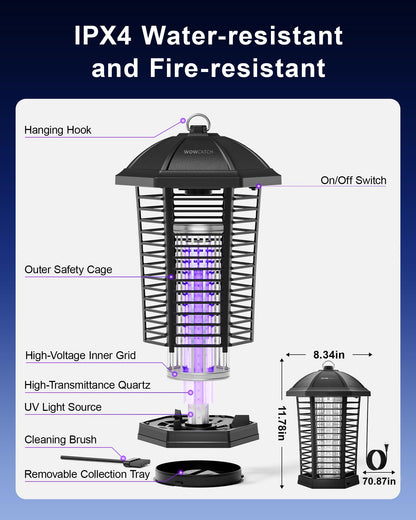 WowCatch Upgraded LED Bug Zapper Outdoor Indoor, Up to 50,000 Hours Lifespan (No Bulb Replacement), 4200V Powerful Mosquito Zapper, Electric Fly Trap Killer for Patio, Backyard, Home, Camping