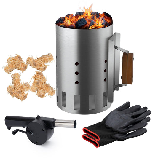 BRIAN & DANY Charcoal Chimney Starter Set for BBQ, Rapid Chimney Starter for Charcoal Grill with Heat Resistant Gloves and Blower, Large-Capacity Design 7.09" x 7.09" x 10.63"