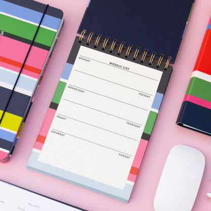 Kate Spade New York Undated Weekly Spiral Planner Notepad, Desk Planner, Calendar Pad with 52 Sheets, Weekly Desktop Calendar Agenda, Sunny Day Stripe