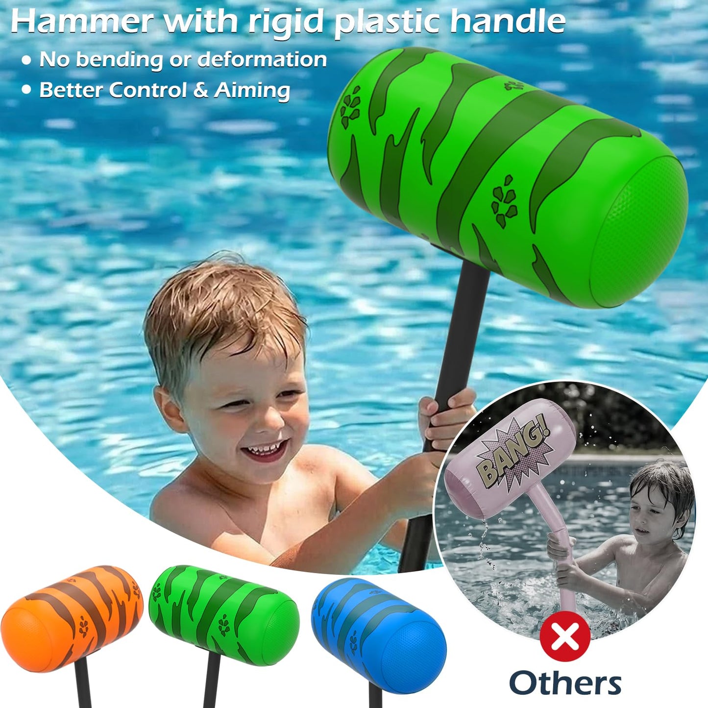 Jasonwell Pool Games Toys Floats -2Pack Inflatable Dinosaur Pool Floats with Blow Up Toy Hammers Ride on Pool Floaties for Kids Teens Adults Lounge Raft Summer Lake Beach Party Decorations (GN&Org XL)