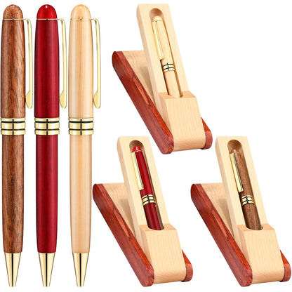 Zhanmai 3 Pack Wooden Ballpoint Pen Gift Set Handmade Writing Pens for Journaling with 3 Pen Gift Box Display Case Appreciation Thank You Gifts for Men Women Christmas Gift Employee Office Supplies