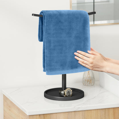 STWWO Hand Towel Holder, Stainless Steel Towel Holder Stand for Bathroom, Kitchen Countertop, T-Shaped Hand Towel Rack Stand, Black