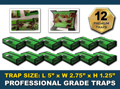 MaxGuard Roach + Spider Traps (12 Per Box) Non-Toxic Extra Sticky Box Traps | Kill German Cockroach, American and Oriental Plus Crawling Bugs & Insects House