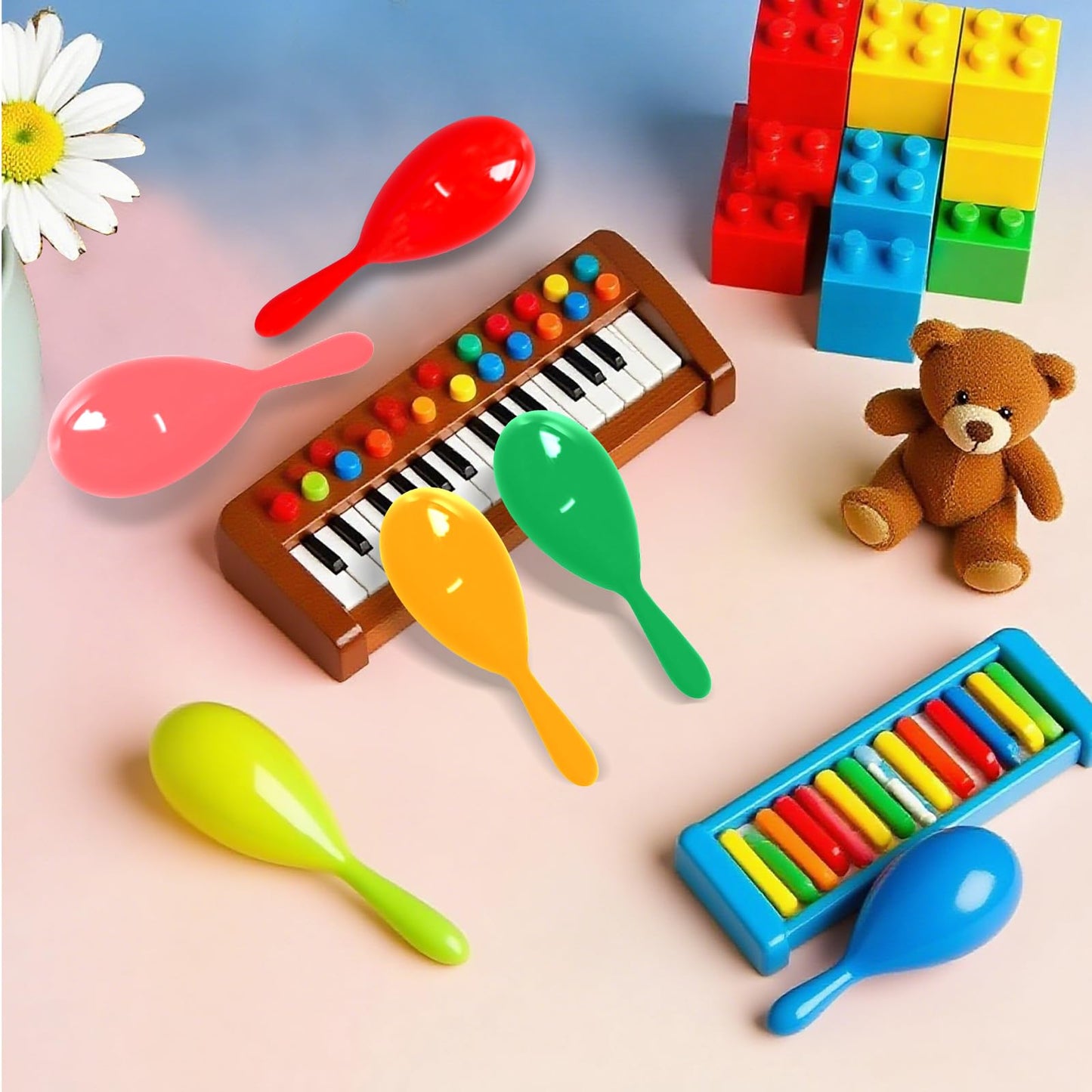CONEHOY 150 Pcs 4 Inch Mini Maracas Plastic Noisemaker Musical Instruments Neon Maracas Shakers for Kids Birthday Party Classroom Mexican Fiesta Cinco De Mayo Party Favors