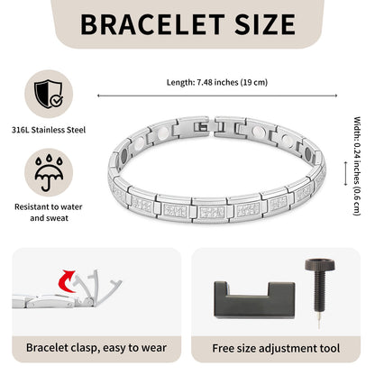 KYOSI Magnetic Bracelets for Women, Stainless Steel Silver Bracelet with Cubic Zirconia, Adjustable Chain Fashion Zircon Jewelry Womens Gift