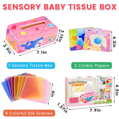 Aiduy Baby Tissue Box Toy - Baby Girl Toys Montessori Toys for Babies 6-12 Months - Soft Stuffed High Contrast Crinkle Infant Sensory Toy 6 7 8 9 10 11 12 Months Old Gifts Pink
