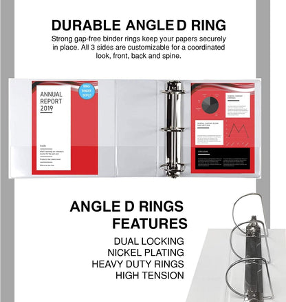 4 Pack of 6 Inch 3 Ring Binder with Locking Angle D Rings, Professional Heavy Duty Large Storage Binder with Pockets, Fits 8.5 x 11 Inch Sheets, Non-Stick Clear View Cover, Customizable, White
