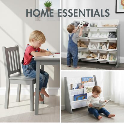 Humble Crew 3-in-1 Kids Bookshelf and Toy Storage Organizer, Grey - Toddler Organizers with Rolling Toy Box and 3 Fabric Bins – Sturdy Baby Book Shelf, Perfect for Nursery and Playroom