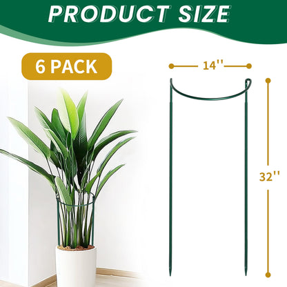 6-Pack Garden Plant Support Cages,14"Diax32"H Heavy Duty Interlinked Half Round Peony Support Rings,Metal Plant Support Stakes for Peony,Tomato,Hydrangea,Rose,Indoor & Outdoor Garden Plant Supports