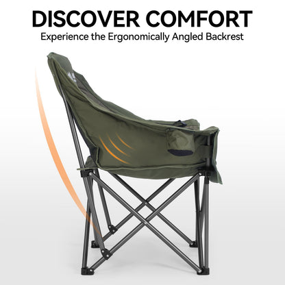 Huskfirm 2 Pack Camping Chairs Oversized Padded Camping Chair Heavy-Duty Foldable Camping Chairs with Cup Holder and Cooler Bag Portable Lawn Chair for Sports Outdoors-Support 450LBS,Green