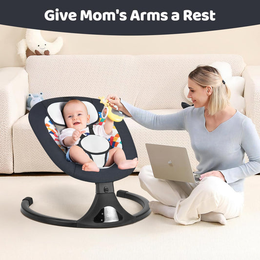 Baby Swing for Infants, Modern Infant Swings with Bluetooth & Remote Control, 5 Speed Motions, 12 Soothing Sounds, Portable for Newborns (Max 20 lbs Black)