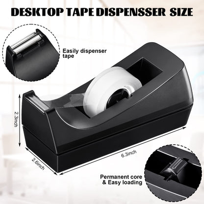 Lanties 10 Pack Desktop Tape Dispensers Non Skid Base for Office Home School (Tape Not Included) (Black)