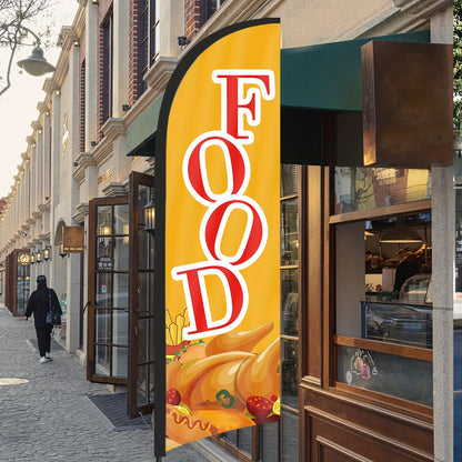 Food Feather Flag for Business, 8.2FT Outdoor Advertising Swooper Banner with Pole and Ground Stake – Tear-Resistant Polyester Sign for Shops & Events