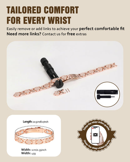 Jecanori Magnetic Copper Bracelet for Women With 3500 Gauss Magnets, Heart-Leaf Copper Bracelet, Premium Fold-Over Clasp,Rose Gold