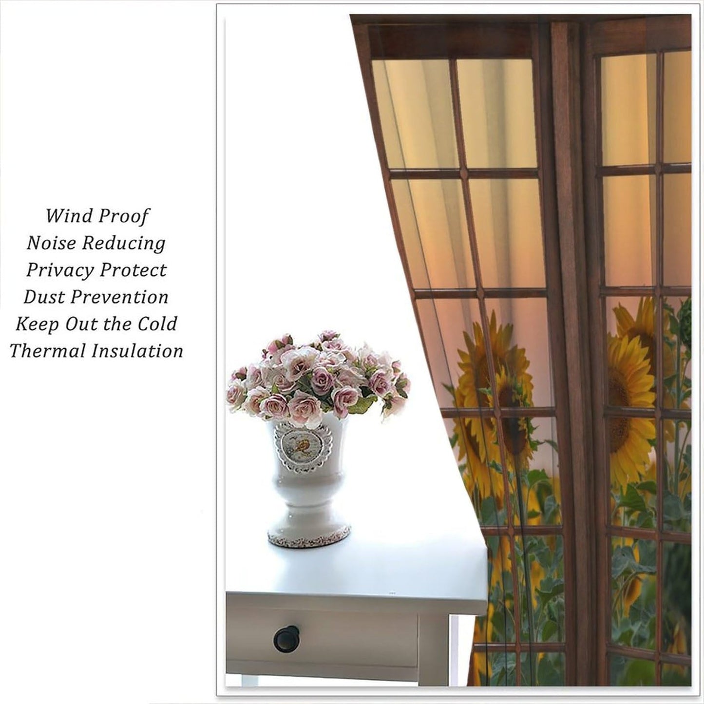 FAOTELY Beautiful Sunflower Landscape Curtains Rustic Vintage Sunflower Sunsets Sunrises Scenery Blackout Window Drapes for Bedroom Living Room Kitchen Cafe （W26xL84 Inch） x2 Panels