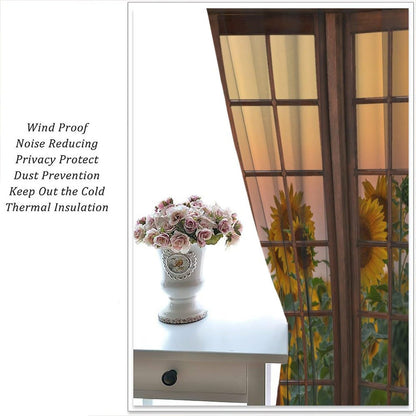FAOTELY Beautiful Sunflower Landscape Curtains Rustic Vintage Sunflower Sunsets Sunrises Scenery Blackout Window Drapes for Bedroom Living Room Kitchen Cafe （W26xL84 Inch） x2 Panels