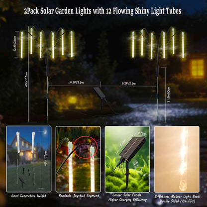 Trunfiste Garden Decor Outdoor Solar Meteor Shower Lights 2Pack 288LED,46" Whimsical Solar Garden Lights with 12 Brighter Tubes,Solar Twinkle Lights Outside for Garden Yard Path Porch Patio Lawn Decor