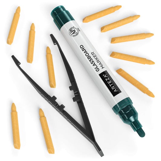 ARTEZA Glass Board Dry Erase Markers, Pack of 10 Colors Glass Markers, Low-Odor Ink, Erasable Mirror Window Markers, Office Supplies for Whiteboards,