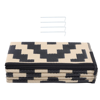findmall 8x10FT Outdoor Carpet, Plastic Straw Camping Rug, Large Floor Mat and Rug for Outdoors, Modern Area Rug, for Backyard Deck Bench Picnic Campe, Black Beige