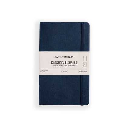 myPAPERCLIP Executive Series Medium Plain Notebook | 192 Pages, 80 GSM, Soft Cover, Medium Size (5 x 8.25 in) | Flat Lay | Bookmark, Elastic Closure & Back Pocket | Blue