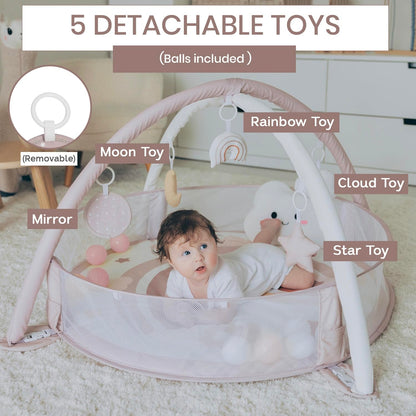 Aila+Aiden 6-in-1 XL Play Mat & Play Gym, Baby Gym, Baby Activity Gym, Sensory Exploration and Motor Skill Development Toys (Blush)