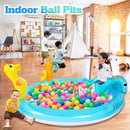 Sea Animal Inflatable Kids Pool with Slide and Sprinkler, Inflatable Play Center with Rings & Animal Figures, 78"x59.5"x15.5" Kiddie Pool for Summer Outdoor Backyard