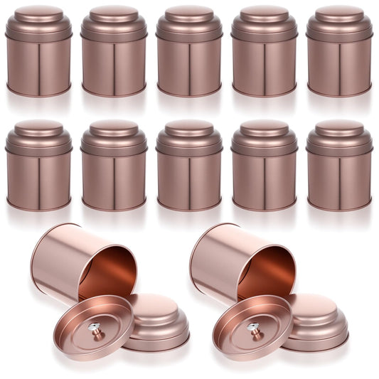 12 Pack Tea Tins Canister With Airtight Double Lids, 8 fl oz Round Mini Tea Storage Containers For Loose Leaf, Coffee, Spices and Sugar, Rose Gold