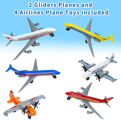 Toy Airplane 6 Pack, Diecast Airplane Toy for Boys Age 3 4-7 8-12, Alloy Planes Model/Glider Planes/Airlines Plane Toys for Kids Birthday Airforce Party Favors