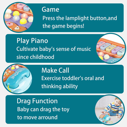 Baby Toy Phone Cartoon Baby Piano Music Light Toy Children Pretend PhoneToy Gift Game Boy Girl Early Education Gift Blue (18 M+)