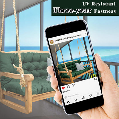 HIYEN Porch Swing Cushions 3 Seater Replacement, Waterproof Bench Cushions for Outdoor Furniture with Backrest, 4" Thickened Patio Swing Cushion with Ties (Dark Green, 60 * 40 inch)