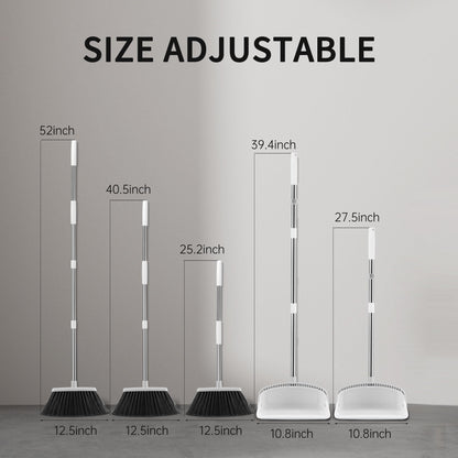 OPTTIDI Broom with Dustpan Combo Set, Hand Broom and Dustpan Set for Sweeping Indoor Angle Broom for Home Office Kitchen Lobby Floor Pet Hair Indoor&Outdoor Cleaning (White&Gray)