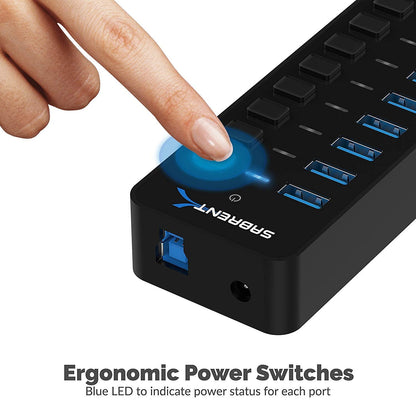 SABRENT 10-Port 60W USB 3.0 Hub with Individual Power Switches and LEDs, Includes 60W 12V/5A Power Adapter (HB-BU10)