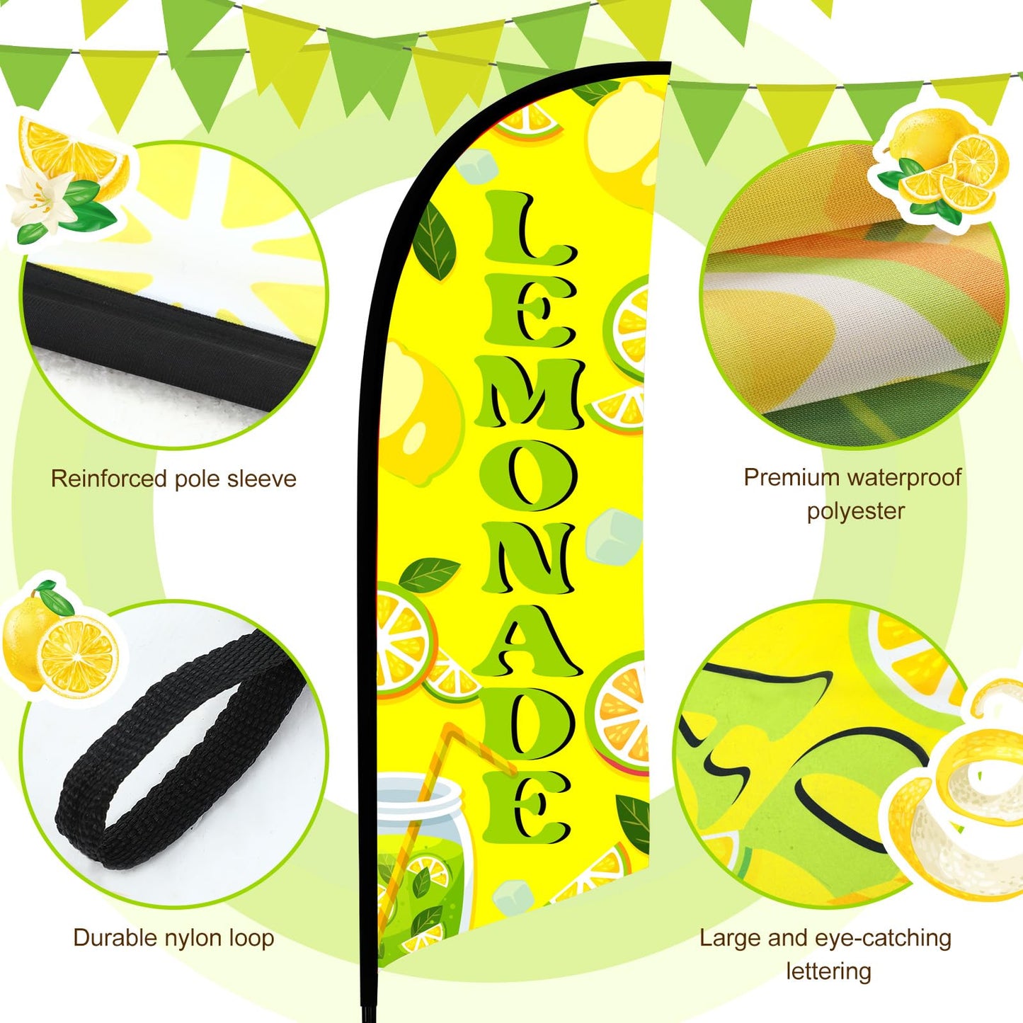 HunnmingRe 2 Set Lemonade Feather Flag Kit, 8ft Advertising Swooper Flag Banner with Pole and Ground Stake for Business Restaurant Advertising Banner for Outside Ground