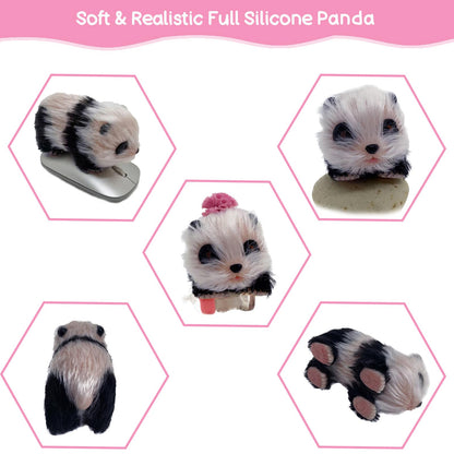 VOLOBE Silicone Panda, 5 Inches Soft Mini Realistic Animal Toy as Silicone Piglet Companion with Sleeping Pad Accessories for Kids Boy Girl Birthday (Panda)