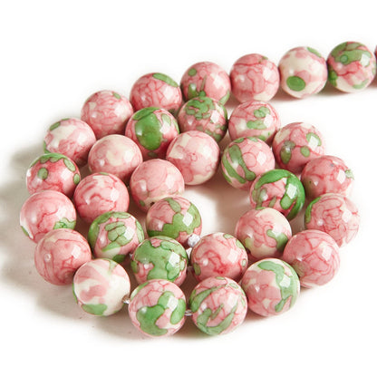 100pcs 8mm Green Red Rain Flower Beads Natural Gemstone Beads Round Loose Beads for Jewelry Making