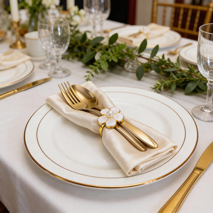 BEAVOING White Flower Napkin Rings Set of 12, Holiday Gold Peal Napkin Ring Holders for Dinner Setting Decoration, Wedding, Baby Shower,Easter, Thanksgiving, Christmas, Party