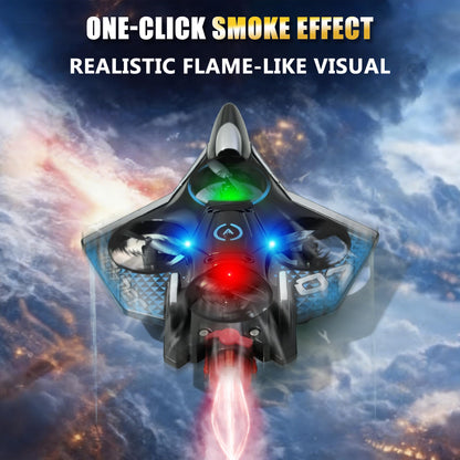 Virellia RC Airplane with Cool Spray, Foam Remote Control Airplanes with Led Light, 360° Flip Fighter Jet Toys, Stunt Roll, RC Plane for Kids Adults Aged 6+, Gifts for Kids Boys Girls, Black