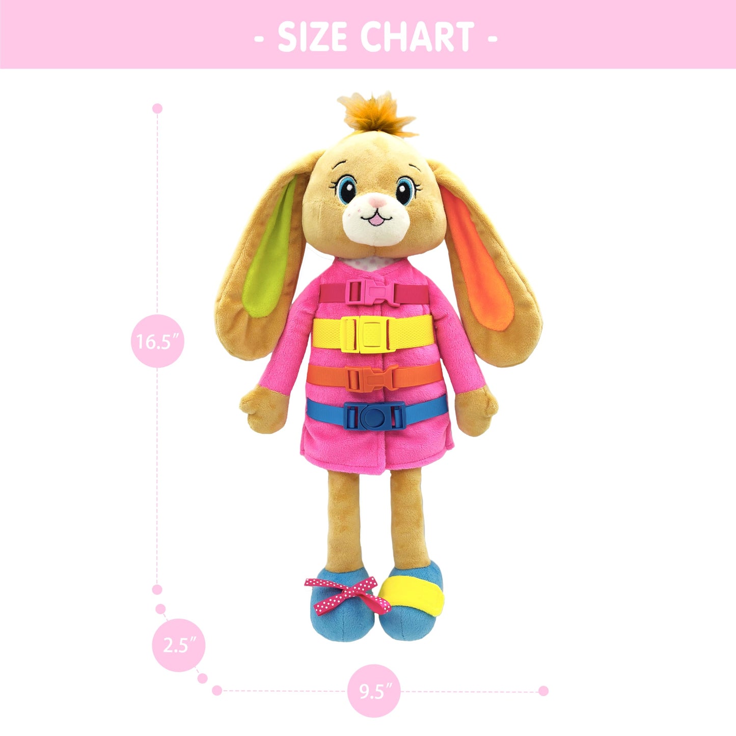 June Garden 16" Dressy Friends Bunnie - Educational Stuffed Plush Doll for Kids and Toddlers 2 Years and Up - Montessori Soft Toy Doll