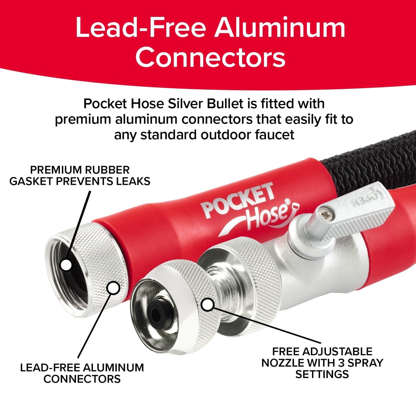 Pocket Hose 100 FT Silver Bullet 2.0 Expandable Garden Hose w/Turbo Shot Nozzle, AS SEEN ON TV, Lead-Free, Solid Aluminum Connectors, Easy On/Off Valve, Kink-Free, Leak-Proof