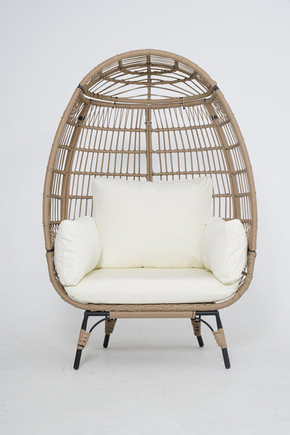 Hipicute Egg Chair, Wicker Egg Chair with Plush Cushion, Steel Frame and Metal Base, Lounge Chair for Indoor & Outdoor Patio, Living Room, and Backyard, Beige