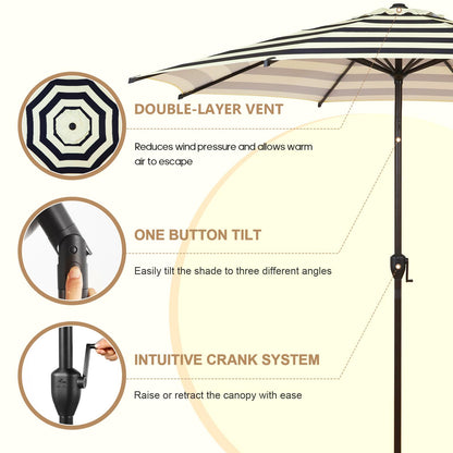 Abba Patio 9FT Lyon Outdoor Patio Umbrella Outdoor Table Umbrella with Push Button Tilt and Crank Market Umbrella 8 Sturdy Ribs UV Protection Waterproof for Garden Deck Backyard Pool, Black & Ivory