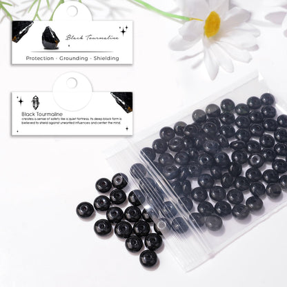 Raicegs 100pcs 5×8mm Rondelle Black Tourmaline Beads Natural Gemstone Beads Abacus Disk Stone Loose Beads for Jewelry Making DIY Bracelets Necklace