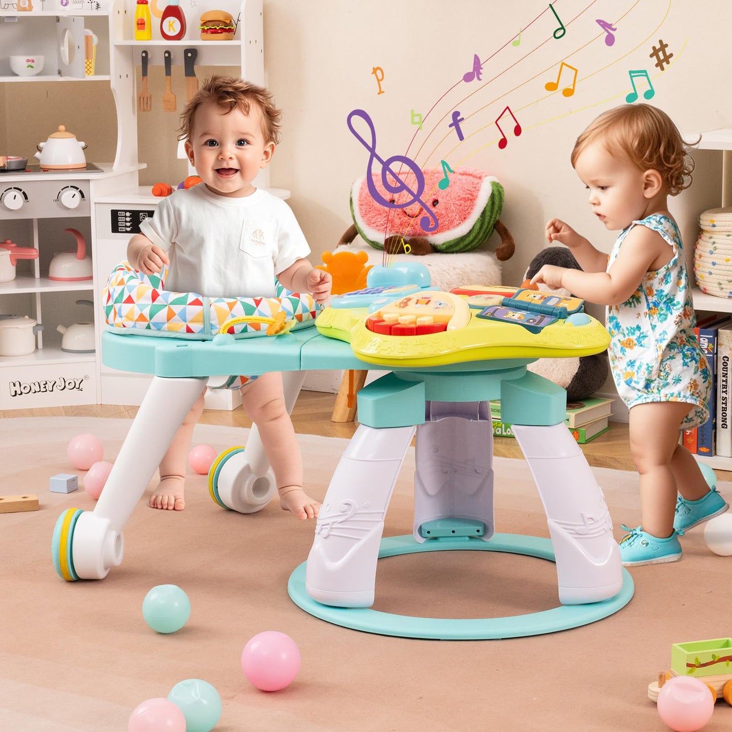INFANS 3 in 1 Walk Around Baby Activity Center, Baby Walker with Play Table, Wheels, Detachable Seat Cushion, 3 Adjustable Heights, Learning Toys for Boys Girls Aged 6-36 Months (Green)