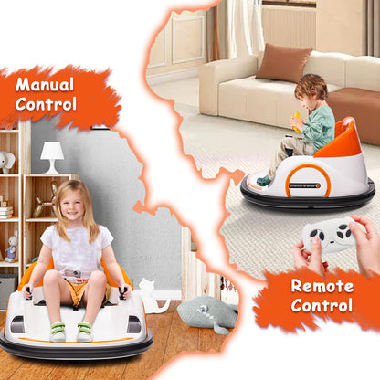 12V Kids Ride On Bumper Car Electric Vehicle for Toddlers Ride on Toy Bumping Car with Remote Control, Battery Display, 360°Spin, LED Lights, MP3, USB, Orange