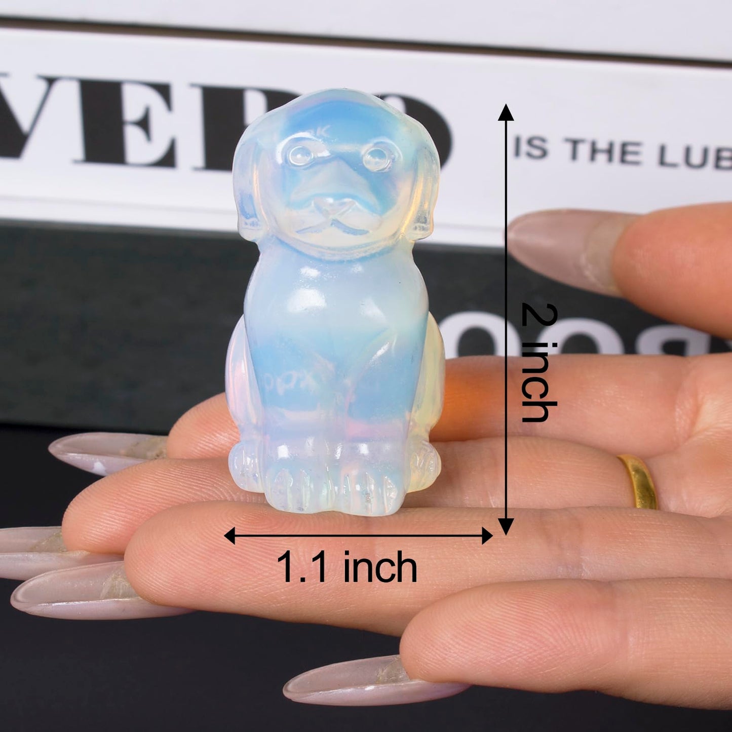 Ytbeoxk Hand-Carved Opalite Crystal Dog Sculpture for Spiritual Healing Energy Stone Feng Shui Wealth Protection Figurine Home Office Desk Decor Unique Gift for Pet Lovers Birthday.