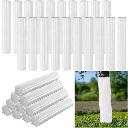 Frienda 20 Pcs Tree Trunk Protector 11.8" x 15.7" Corrugated Plastic Tree Guards Expandable Tree Tubes Flexible White Tree Bark Protector to Protect Saplings Plants from Weed Whacker Animals Trimmers
