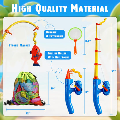 CozyBomB™ Magnetic Fishing Toys Game Set for Kids | Water Table Bathtub Kiddie Pool Party Pole Rod Net, Outdoor Plastic Floating Fish, Toddler Bath Color Ocean Sea Animals Birthday Gift Age 3-5 6 4-8